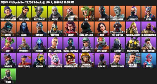 [PC/XBOX] | 41 skins | Take The L | The Reaper | Elite Agent | Omega | Sub Commander | Havoc | Drift | Rex | Love Ranger | Catalyst | Lynx | Zenith | Full Access