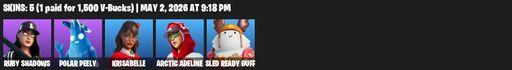 [PC/XBOX] | 5 skins | Ruby Shadows | Polar Peely | Krisabelle | Arctic Adeline | Sled Ready Guff | Designated Hitters | Hooplah Hammer | Snowplower | Full Access