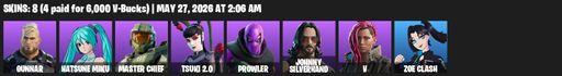 [PC/PSN/XBOX] | 8 skins | Gunnar | Hatsune Miku | Master Chief | Tsuki 2.0 | Prowler | Johnny Silverhand | V | Zoe Clash | Gravity Hammer | Full Access