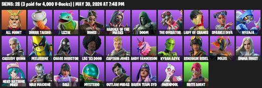 [PC/PSN] | 28 skins | All Might | Durrr Taisho | Lizzik | Bones | Haruka of the Masks | Doom | The Operator | Lady of Cranes | Sparkle Diva | Nyanja | Full Access