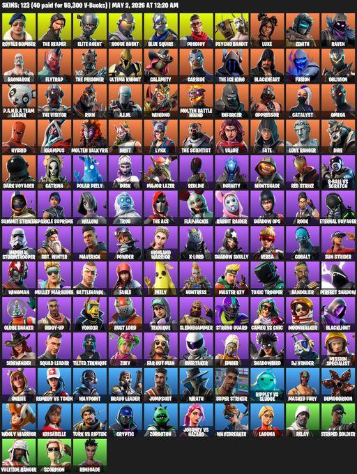 [PC/PSN/XBOX] | 123 skins | Take The L | The Reaper | Elite Agent | Blue Squire | Omega | Royale Bomber | Rogue Agent | Prodigy | Psycho Bandit | Luxe | Full Access