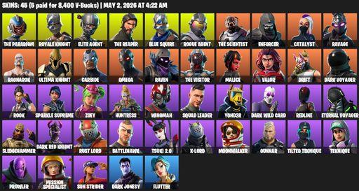 [PC/PSN/XBOX] | 45 skins | Take The L | Royale Knight | The Reaper | Elite Agent | Blue Squire | Omega | The Paradigm | Rogue Agent | The Scientist | Full Access