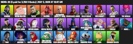[PC/PSN/XBOX] | 29 skins | Xander | Peter Griffin | Twyn | Valeria | Paradigm (Reality-659) | Vengeance Jones | Solid Snake | Yulejacket | Nisha | Full Access