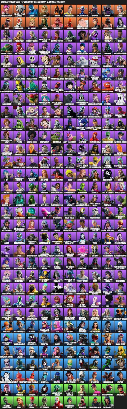 [PC/PSN/XBOX] | 319 skins | Renegade Raider | Power Chord | P.A.N.D.A Team Leader | Zero | Zeus | Vertex | Wanderlust | Galaxy Scout | Ravage | Raven | Full Access