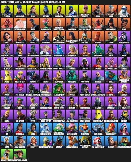 [PC/XBOX] | 112 skins | Leviathan Axe | OG STW | Trilogy | Warpaint | Aloy | Sultura | John Wick | Point Patroller | Rose Team Leader | Ruin | Ronin | Full Access