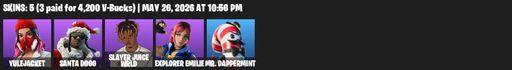 [PC/PSN/XBOX] | 5 skins | Yulejacket | Santa Dogg | Slayer Juice WRLD | Explorer Emilie | Mr. Dappermint | Flux Silvera | Spinal Slicer | Night Kama | Full Access