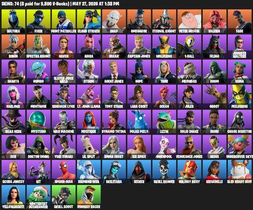 [PC/XBOX] | 74 skins | Lara Croft | Sultura | Fixer | Point Patroller | Cloud Striker | Snap | Omegarok | Eternal Knight | Peter Griffin | Valeria | Full Access