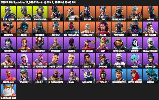 [PC/XBOX] | 51 skins | Royale Knight | Blue Squire | Omega | Mako | Rogue Agent | Arachne | Drift | Ravage | Lynx | Spider Knight | Ronin | Calamity | Full Access