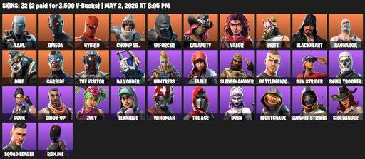 [PC/PSN/XBOX] | 32 skins | 500 V-bucks | Omega | A.I.M. | Hybrid | Chomp Sr. | Enforcer | Calamity | Valor | Drift | Blackheart | Ragnarok | Dire | Full Access