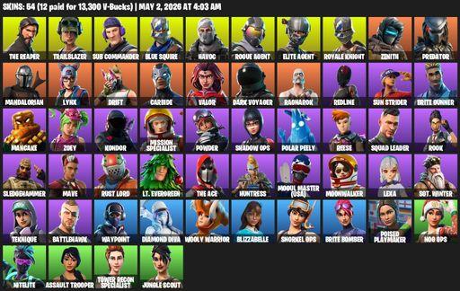 [PC/XBOX] | 54 skins | 600 V-bucks | Merry Mint Axe | Take The L | Royale Knight | The Reaper | Elite Agent | Blue Squire | Trailblazer | Full Access