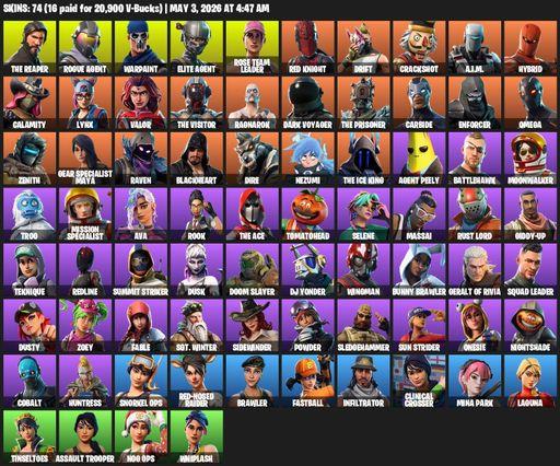 [PC/PSN/XBOX] | 74 skins | Take The L | OG STW | The Reaper | Elite Agent | Omega | Rogue Agent | Warpaint | Rose Team Leader | Red Knight | Drift | Full Access