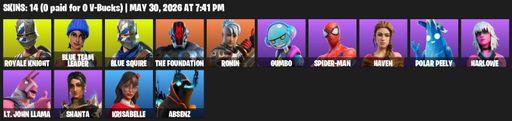 [PC/XBOX] | 14 skins | Royale Knight | Blue Squire | Blue Team Leader | The Foundation | Ronin | Gumbo | Spider-Man | Haven | Polar Peely | Harlowe | Full Access