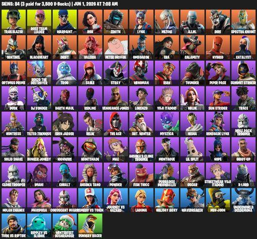 [PC/PSN/XBOX] | 84 skins | OG STW | Trailblazer | Rose Team Leader | Warpaint | Rox | Zenith | Lynx | Mizuki | A.I.M. | Dire | Spectra Knight | Full Access