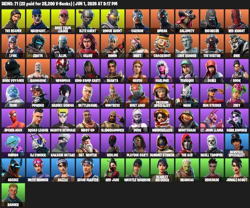 [PC/XBOX] | 71 skins | Take The L | OG STW | The Reaper | Elite Agent | Omega | Reaper Axe | Warpaint | Rose Team Leader | Rogue Agent | Carbide | Full Access