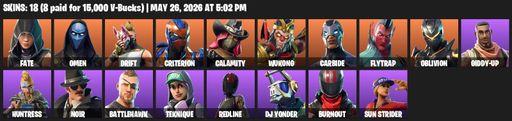 [PC/PSN/XBOX] | 18 skins | Fate | Omen | Drift | Criterion | Calamity | Wukong | Carbide | Flytrap | Oblivion | Giddy-up | Huntress | Noir | Full Access