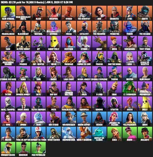 [PC/XBOX] | 93 skins | Lara Croft | Blue Striker | Gear Specialist Maya | Blaze | Deadpool | Hybrid | The Scientist | Rox | Vendetta | Lynx | Zenith | Full Access