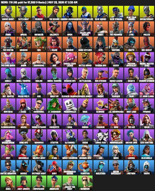 [PC/PSN/XBOX] | 116 skins | 550 V-bucks | Take The L | Royale Knight | The Reaper | Elite Agent | Blue Squire | Omega | Rogue Agent | Prodigy | Full Access