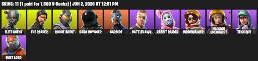 [PC/XBOX] | 11 skins | Take The L | The Reaper | Elite Agent | Rogue Agent | Dark Voyager | Carbide | Battlehawk | Rabbit Raider | Moonwalker | Full Access