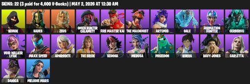 [PC/PSN] | 22 skins | IKONIK | Hades | Zeus | Omen Hunter Calamity | FIRE Master Kai | The Machinist | Artemis | Gale | Formation Fighter | Cerberus | Full Access