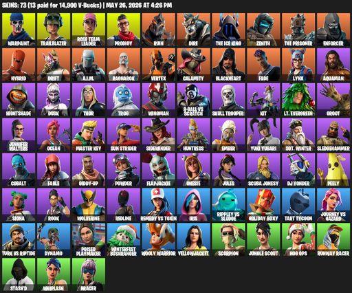 [PC/PSN/XBOX] | 73 skins | OG STW | Reaper Axe | Warpaint | Trailblazer | Rose Team Leader | Prodigy | Ruin | Dire | The Ice King | Zenith | Full Access