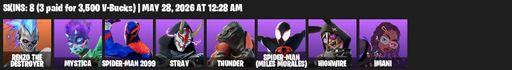 [PC/XBOX] | 8 skins | Renzo the Destroyer | Mystica | Spider-Man 2099 | Stray | Thunder | Spider-Man (Miles Morales) | Highwire | Imani | Full Access