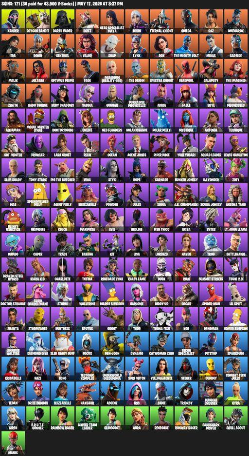 [PC/PSN] | 171 skins | Leviathan Axe | Omega | Lara Croft | Reaper Axe | Xander | Psycho Bandit | Darth Vader | Drift | Gear Specialist Maya | Torin | Full Access