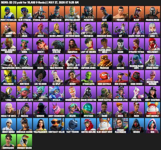 [PC] | 82 skins | Renegade Raider | Point Patroller | Blue Striker | Eternal Knight | Omegarok | Spectra Knight | Predator | Fade | Menace | Blaze | Full Access