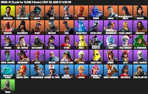 [PC/XBOX] | 51 skins | Merry Mint Axe | John Wick | The Prisoner | Zenith | Ruin | Lynx | Hybrid | Fusion | Midas | Gear Specialist Maya | Sorana | Full Access
