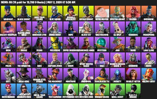 [PC/PSN/XBOX] | 59 skins | 1550 V-bucks | Floss | OG STW | Black Knight | Sparkle Specialist | Royale Knight | Blue Squire | Warpaint | Full Access