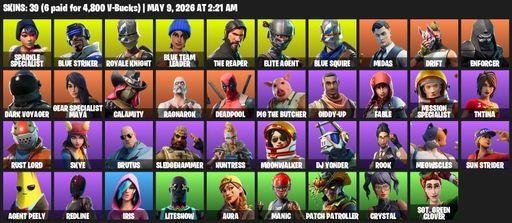 [PC/PSN/XBOX] | 39 skins | 500 V-bucks | Take The L | Floss | Sparkle Specialist | Royale Knight | The Reaper | Elite Agent | Blue Squire | Full Access