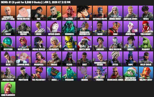 [PC/XBOX] | 51 skins | Paradigm (Reality-659) | Peter Griffin | Era | Twyn | Valeria | Son Goku | Optimus Prime | Emma Frost | Captain Jones | Trace | Full Access