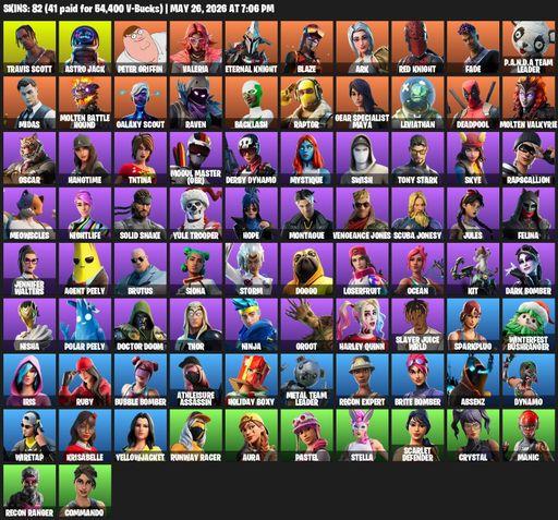[PC/XBOX] | 82 skins | Travis Scott | Astro Jack | Peter Griffin | Valeria | Eternal Knight | Blaze | Ark | Red Knight | Fade | P.A.N.D.A Team Leader | Full Access