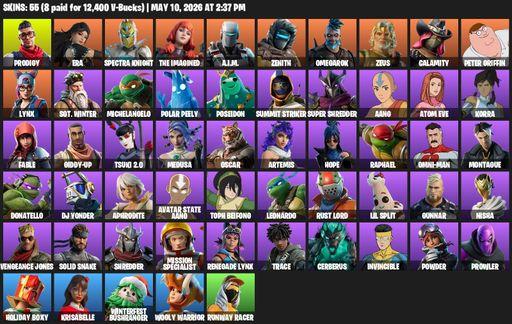 [PC/XBOX] | 55 skins | 1000 V-bucks | Take The L | Prodigy | Era | Spectra Knight | The Imagined | A.I.M. | Zenith | Omegarok | Zeus | Calamity | Full Access