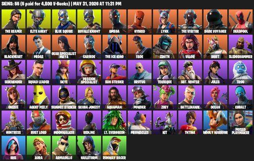 [PC/PSN/XBOX] | 55 skins | Take The L | Royale Knight | The Reaper | Elite Agent | Blue Squire | Omega | Hybrid | Lynx | The Visitor | Dark Voyager | Full Access