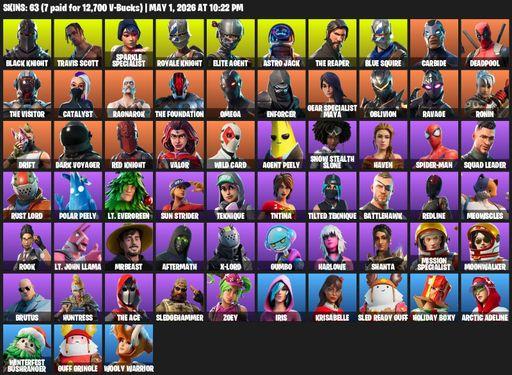 [PC/PSN] | 63 skins | Floss | Take The L | Black Knight | Travis Scott | Sparkle Specialist | Royale Knight | The Reaper | Elite Agent | Blue Squire | Full Access
