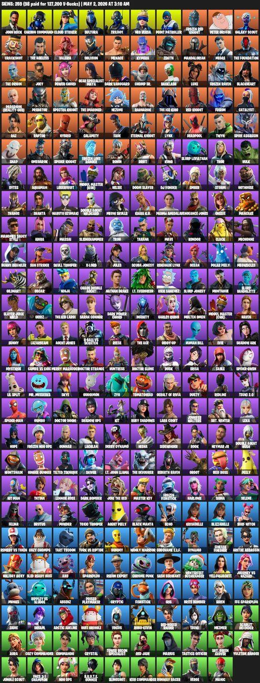 [PC/XBOX] | 259 skins | Leviathan Axe | Lara Croft | John Wick | Carbon Commando | Cloud Striker | Sultura | Trilogy | Neo Versa | Point Patroller | Full Access