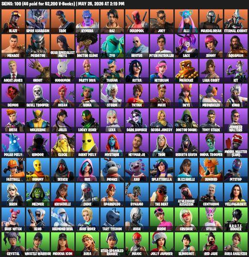 [PC/XBOX] | 100 skins | Leviathan Axe | Lara Croft | Blaze | Spire Assassin | Fade | Kymera | Raz | Deadpool | Joey | Alli | Mandalorian | Full Access