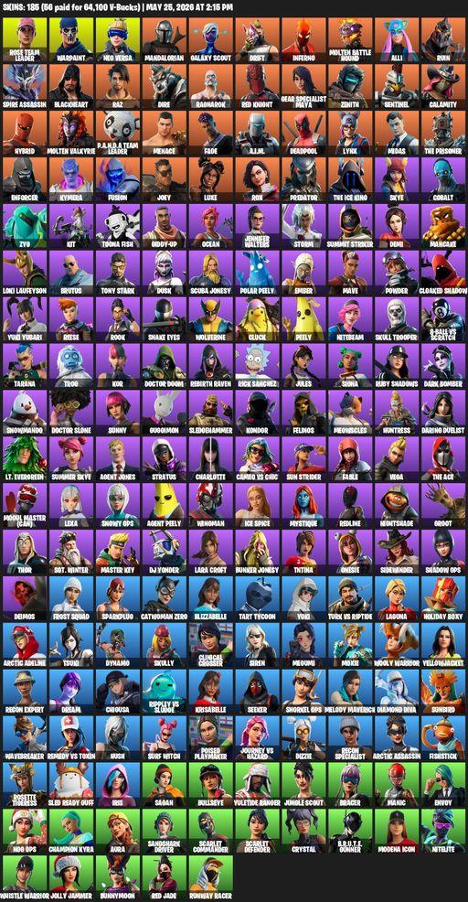 [PC] | 185 skins | OG STW | Lara Croft | Reaper Axe | Rose Team Leader | Warpaint | Neo Versa | Mandalorian | Galaxy Scout | Drift | Inferno | Full Access