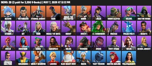 [PC/XBOX] | 39 skins | Nezumi | The Ageless | Eternal Knight | Fade | Renzo the Destroyer | Ronin | Jules | Doom Slayer | Selene | Doctor Doom | Storm | Full Access