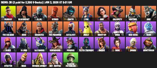 [PC/PSN/XBOX] | 35 skins | Prodigy | Blackheart | A.I.M. | Hybrid | Zenith | Lynx | Rox | Calamity | Sentinel | Dire | The Ice King | Ruin | Vendetta | Full Access