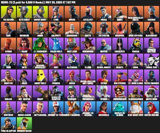 [PC/XBOX] | 72 skins | Take The L | The Reaper | Elite Agent | Omega | Reaper Axe | Rogue Agent | Lynx | Catalyst | Midas | Drift | Full Access