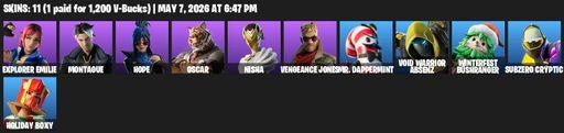 [PC/XBOX] | 11 skins | Explorer Emilie | Montague | Hope | Oscar | Nisha | Vengeance Jones | Mr. Dappermint | Void Warrior Absenz | Full Access