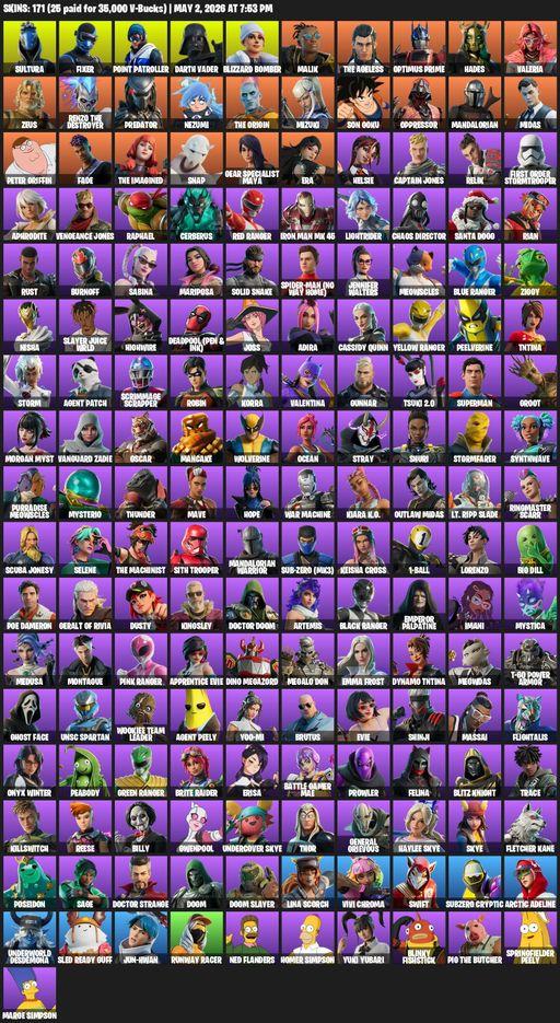 [PC/XBOX] | 171 skins | Sultura | Fixer | Point Patroller | Darth Vader | Blizzard Bomber | Malik | The Ageless | Optimus Prime | Hades | Valeria | Full Access