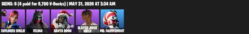 [PC/PSN/XBOX] | 5 skins | Explorer Emilie | Felina | Santa Dogg | Slayer Juice WRLD | Mr. Dappermint | Electro Pairing Blades | 999 Knives | Full Access