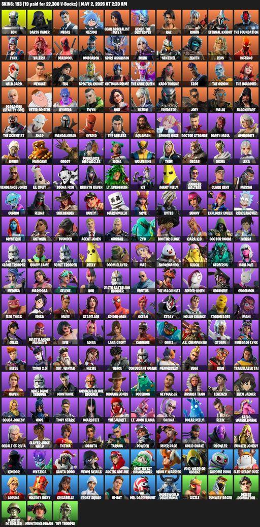 [PC/PSN/XBOX] | 193 skins | Lara Croft | Eon | Darth Vader | Midas | Nezumi | Gear Specialist Maya | Renzo the Destroyer | Raz | Ronin | Full Access