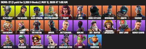 [PC/XBOX] | 27 skins | Take The L | The Reaper | Elite Agent | Omega | Blue Striker | Spectra Knight | Valor | Lynx | Dark Voyager | Omegarok | Zenith | Full Access