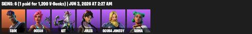 [PC/XBOX] | 6 skins | Fade | Ocean | Kit | Jules | Scuba Jonesy | Siona | Eon Blades | Power Claws | Groot's Sap Axes | Wrenchers | Dive Knives | Full Access