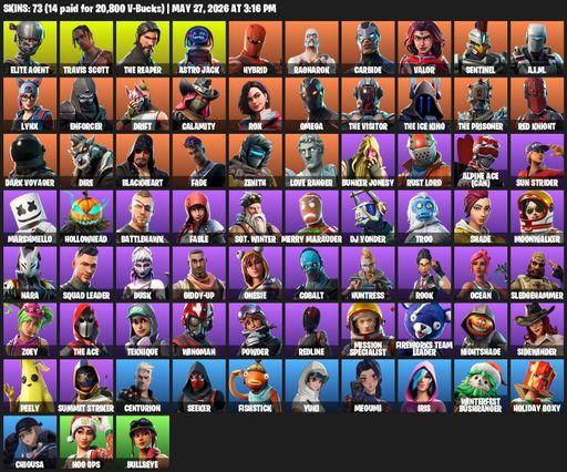 [PC/PSN/XBOX] | 73 skins | Take The L | Travis Scott | The Reaper | Elite Agent | Omega | Astro Jack | Hybrid | Ragnarok | Carbide | Valor | Sentinel | Full Access