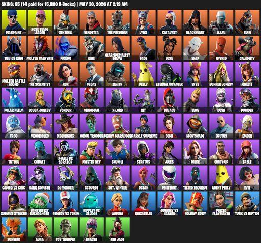 [PC/XBOX] | 85 skins | OG STW | Reaper Axe | Warpaint | Rose Team Leader | Sentinel | Vendetta | The Prisoner | Lynx | Catalyst | Blackheart | A.I.M. | Full Access
