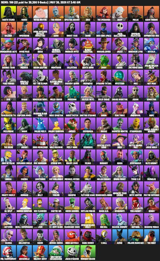 [PC] | 156 skins | Darth Vader | Hades | Peter Griffin | The Origin | Spectra Knight | Zeus | The Imagined | Snap | Malik | Kado Thorne | Valeria | Full Access